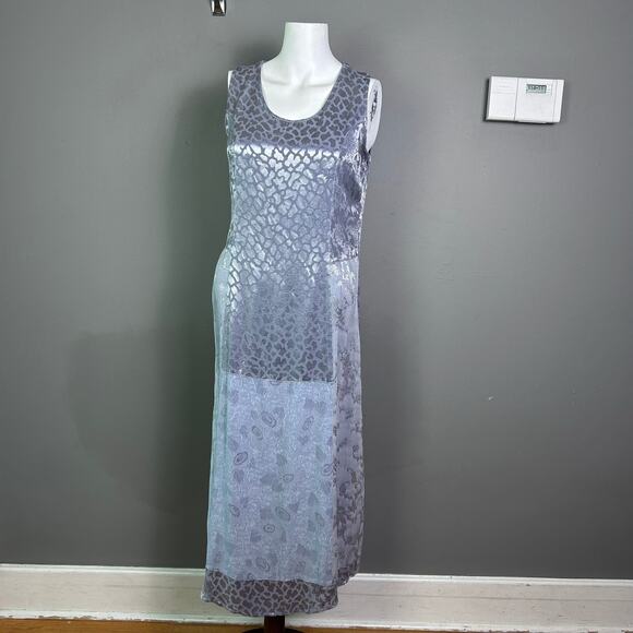 Citron Santa Monica dress small long silver metallic India damask laganlook - Picture 2 of 13